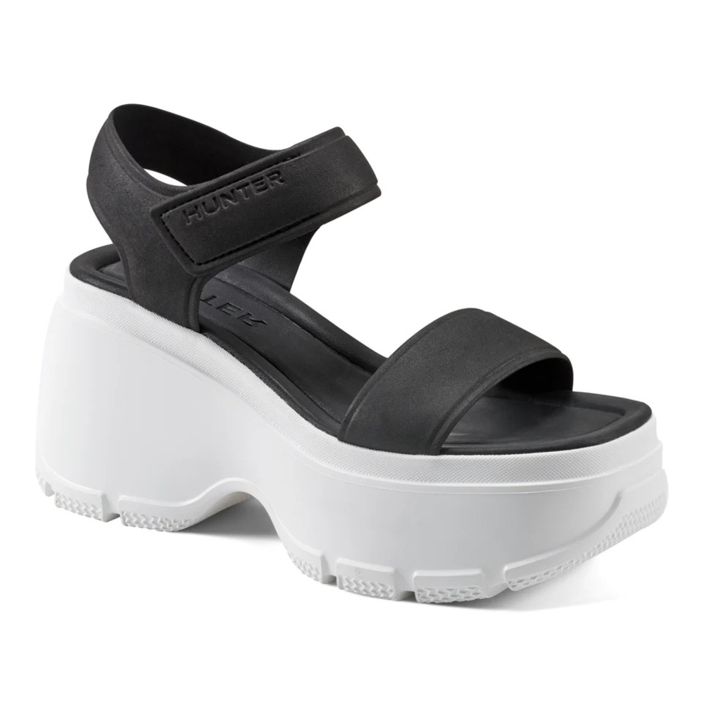 Hunter Black and White Platform Sandals